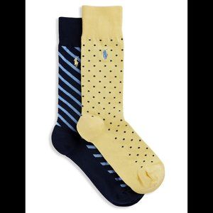 Big & Tall Polo Ralph Lauren 2-pk Dot Stripe Socks - Light Yellow King Size